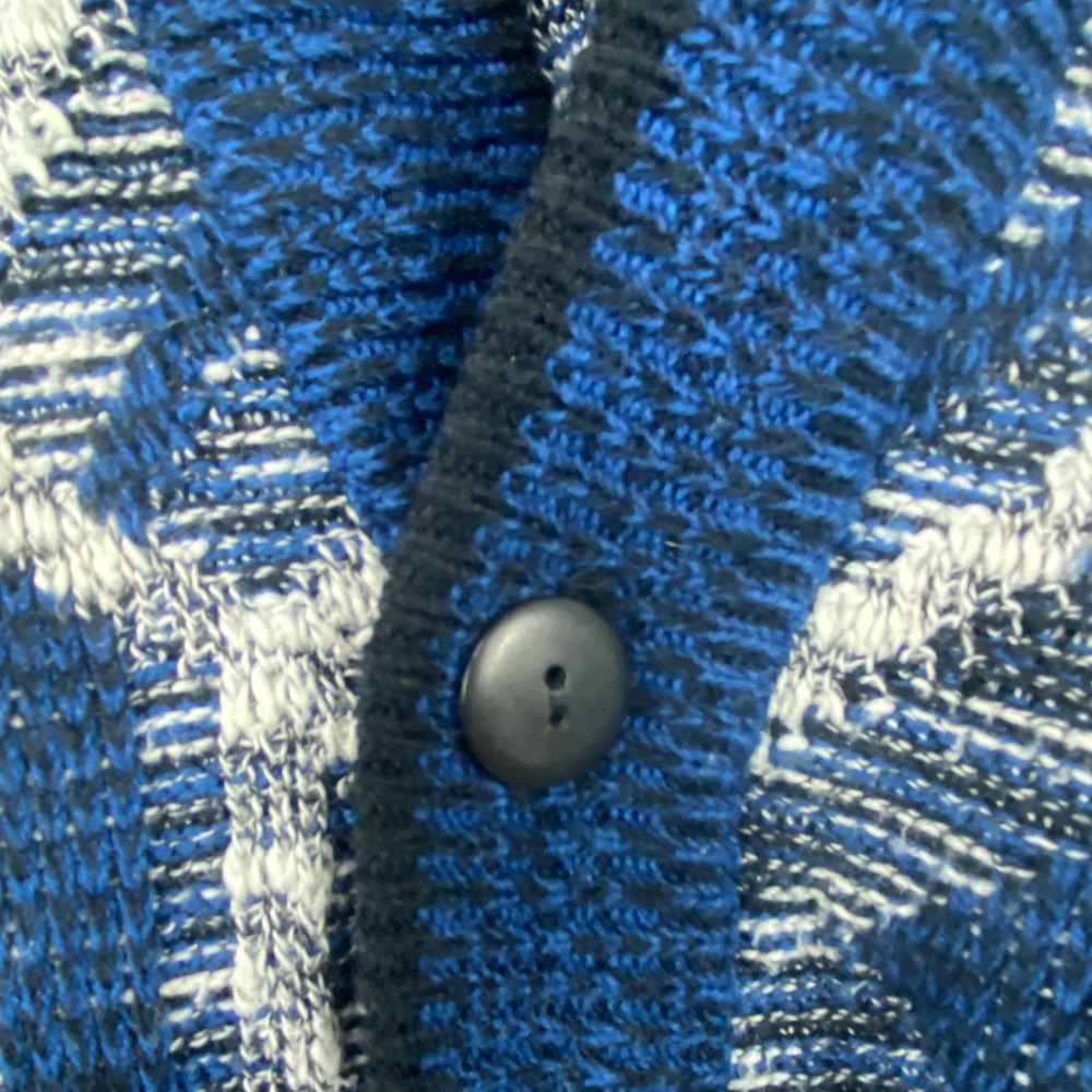 VTG AMERICAN CRUSADER Knit Cardigan Sweater Men's L Blue White Patchwork Grandpa - Picture 4 of 12